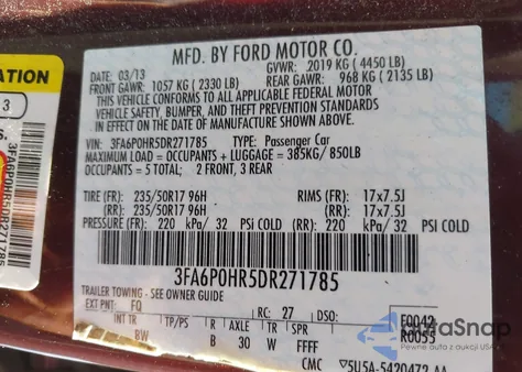 2013 Ford Fusion Se z USA, uszkodzony, nr VIN 3FA6P0HR5DR271785